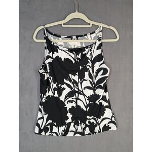 Imi Top Women's Medium Black White Floral Tank Blouse Vintage